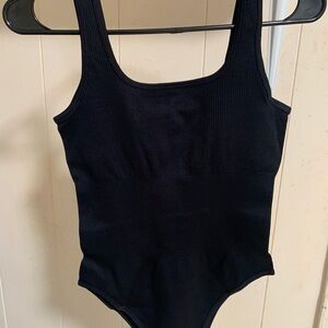 Square Neck Black Ribbed Bodysuit